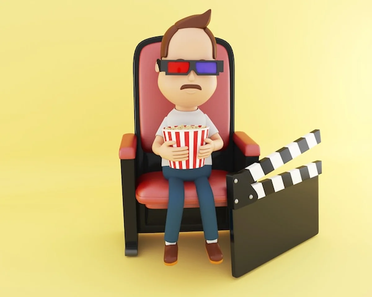 Postać z kreskówki ogląda film